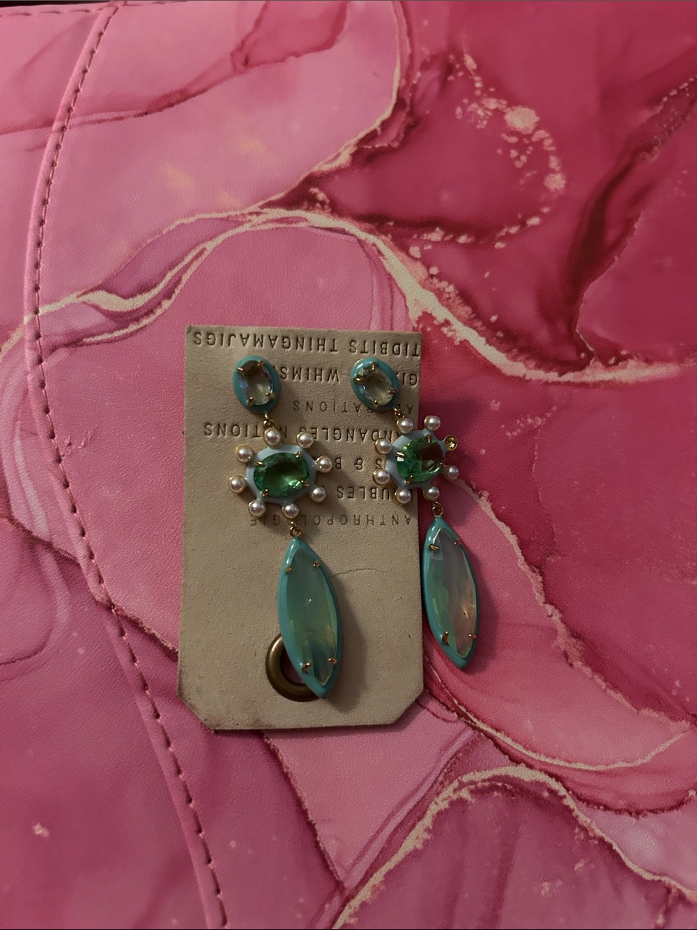 Anthropologie Teal and Green Crystal Drop Earrings.